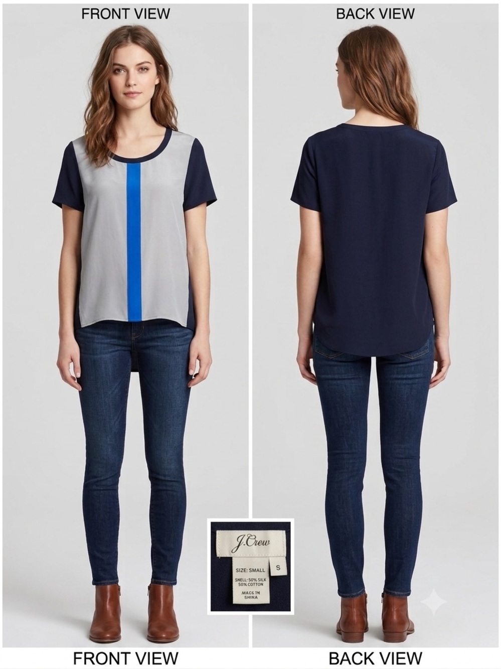 J. Crew Colorblock Short Sleeve Tee in Navy, Gray & Blue